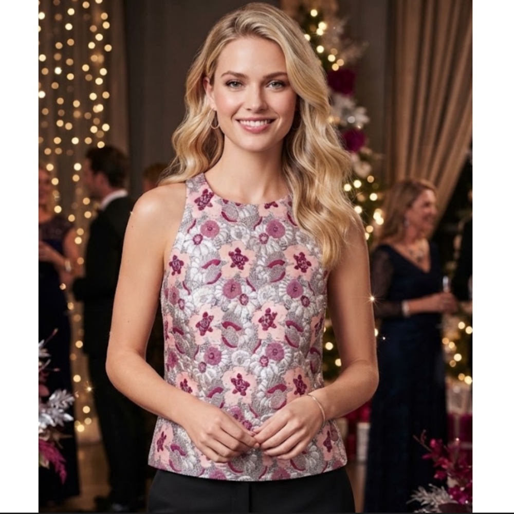 J. Crew Collection Metallic Floral Jacquard Brocade Sleeveless Top